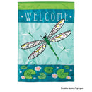Magnolia Garden Welcome Dragonfly Blue Mossy Green 19 x 13 Burlap Small House Flag