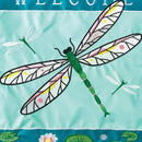 Magnolia Garden Welcome Dragonfly Blue Mossy Green 19 x 13 Burlap Small House Flag