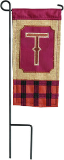 Magnolia Garden Monogram T Red and Black Buffalo Plaid 4 x 8.5 Mini Burlap Double Applique Outdoor Harvest House Flag