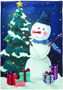 Magnolia Garden Snowman and Tree Winter Night 29 x 42 Large Double Applique Outdoor Holiday House Flag