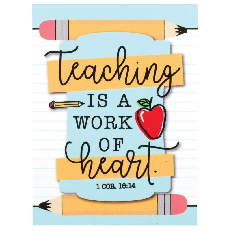 Teaching Is A Work Of Heart Yellow Pencil 4 x 2.5 Hardboard Refrigerator Magnet