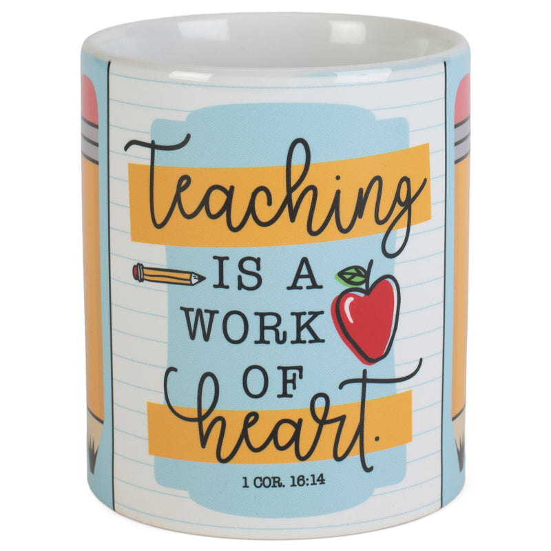 Teaching Is A Work Of Heart Yellow Pencil 11 ounce Ceramic Novelty Cafe Coffee Tea Cup Mug
