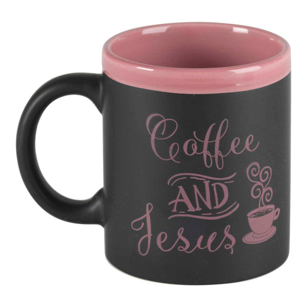 Dicksons Coffee and Jesus Script Black with Mauve Interior 11 Ounce Ceramic Coffee Mug