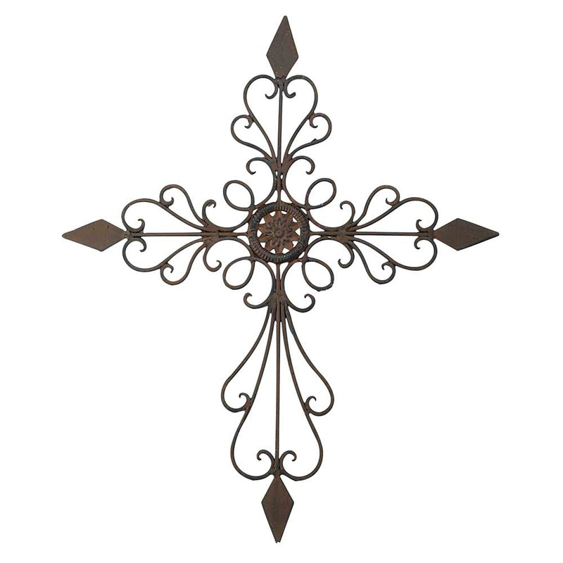 Cross Filigree Tapered Antiqued Brown 20 Inch Metal Decorative Hanging Wall