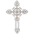 Brushed Bronze Tone Fleur De Lis 26 x 16 Metal Decorative Hanging Wall Cross