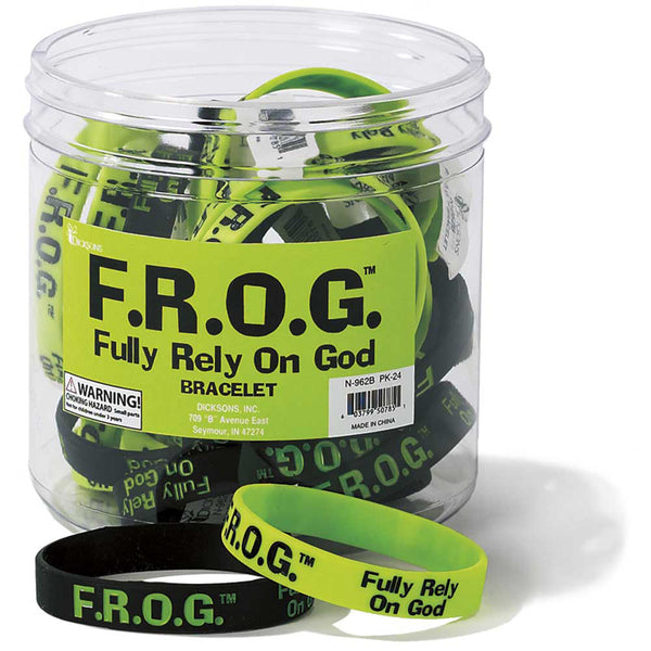 Bulk Green And Black Fully Rely on God Frog Silicone Bracelets (24 Pack)
