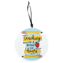Teaching Is A Work Of Heart Yellow Pencil 4.25 x 4 MDF Decorative Hanging Ornament
