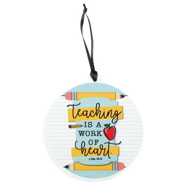 Teaching Is A Work Of Heart Yellow Pencil 4.25 x 4 MDF Decorative Hanging Ornament