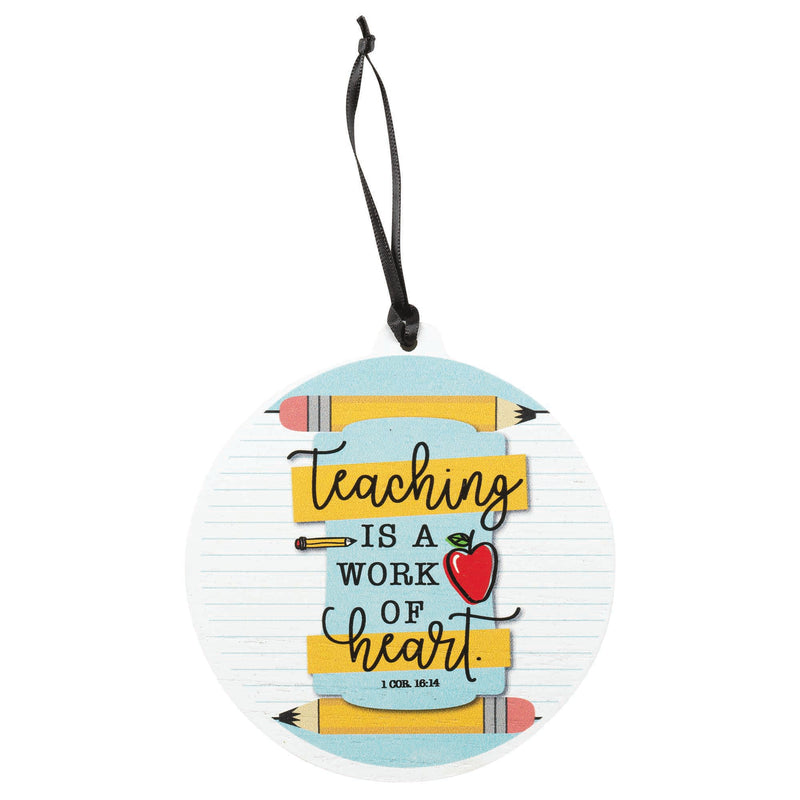 Teaching Is A Work Of Heart Yellow Pencil 4.25 x 4 MDF Decorative Hanging Ornament