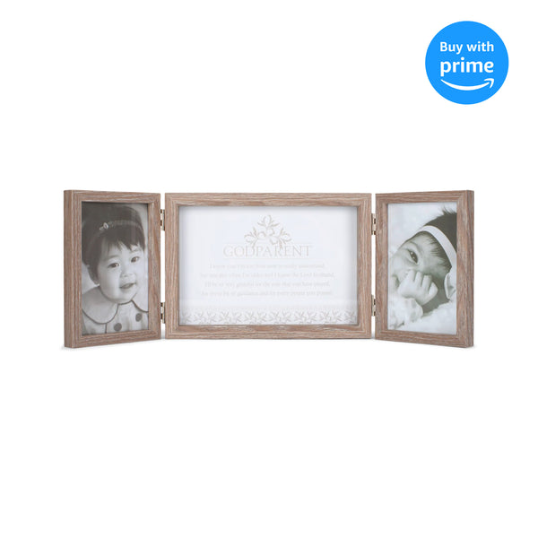 Dicksons Godparent, So Very Grateful Natural Wood 3-Part Hinged Tabletop Photo Frame
