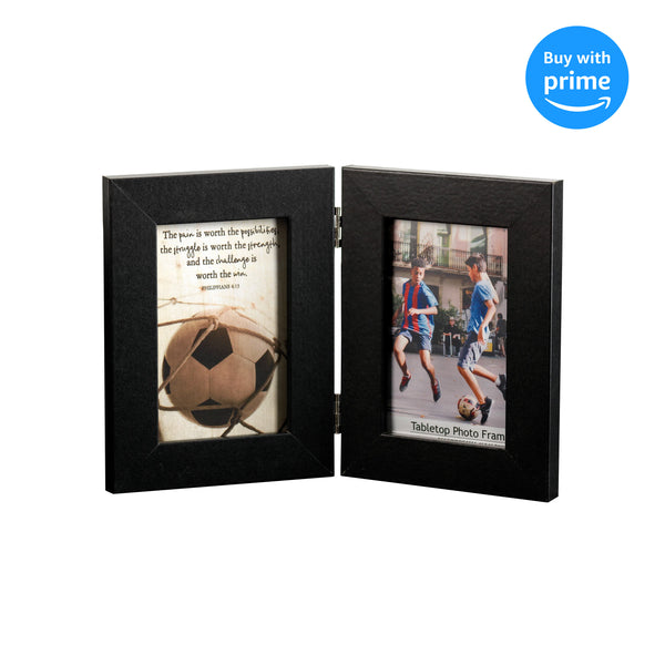 Worth Possibilities Black White Soccer Ball Double 12 x 8 MDF Wall Tabletop Picture Frame