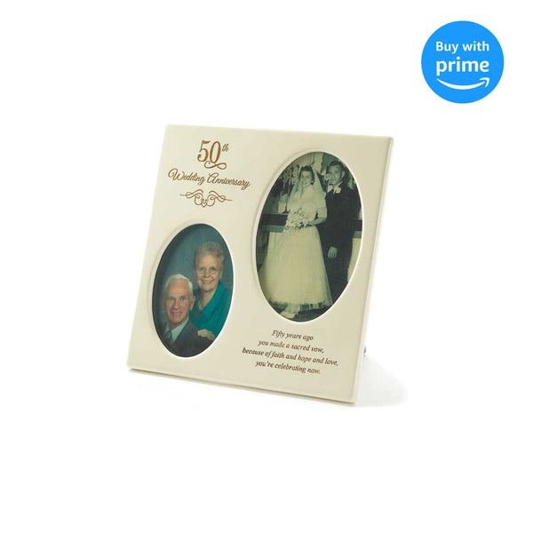 Dicksons 50th Wedding Anniversary Oval Double Picture Resin Stone Picture Frame