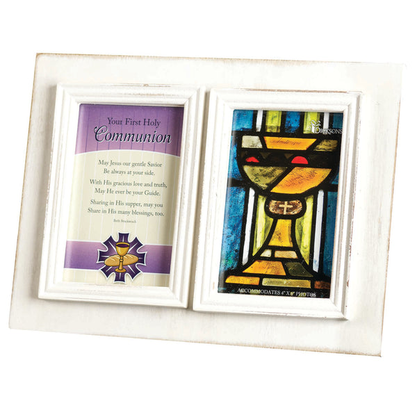 First Holy Communion Distressed White 11.5 x 8.5 MDF Wood Double Photo Frame
