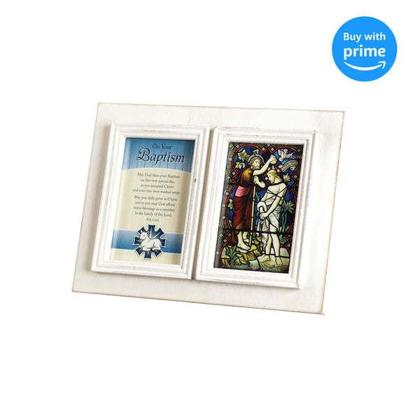 On Your Baptism Distressed White 11.5 x 8.5 MDF Wood Double Photo Frame