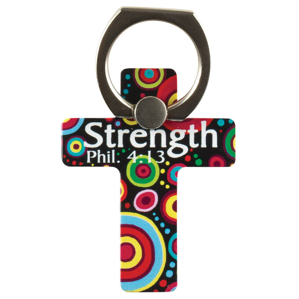 Strength Phil 4:13 Red Circle 3 inch Vinyl Cell Phone Ring Holder Stand