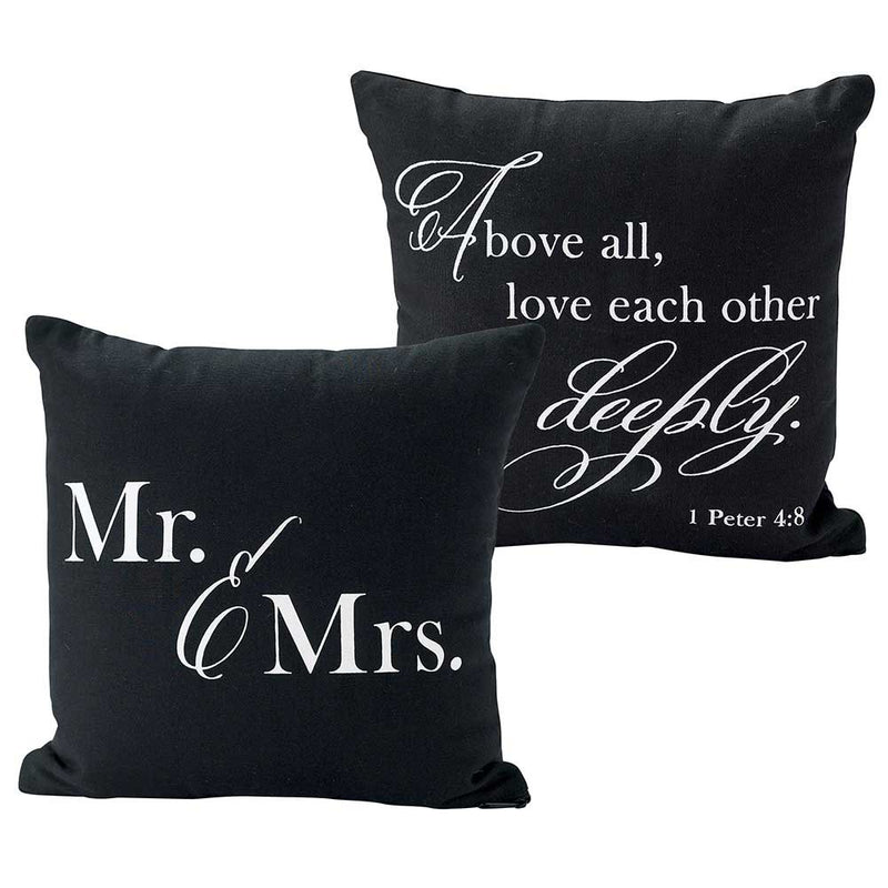Dicksons Mr. and Mrs. Love Each Other Deeply 12 x 12 Black and White Decorative Pillow