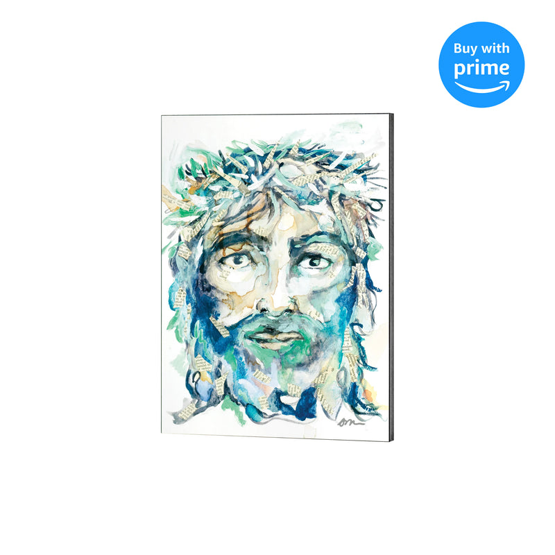 Abstract Blue Green Jesus Christ 16 x 12 MDF Decorative Wall and Tabletop Sign Plaque
