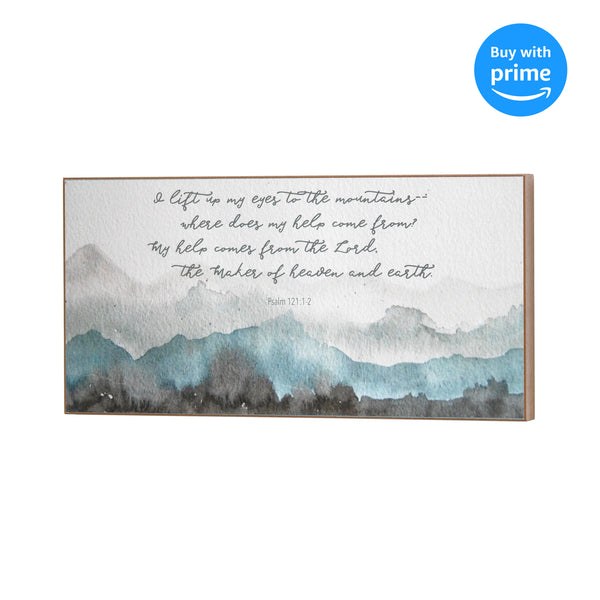 Lift My Eyes To Mountain Blue Silhouette 6 x 12 MDF Decorative Wall Sign Plaque