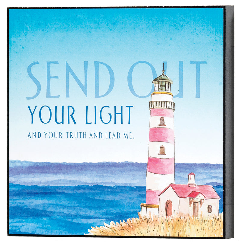 Dicksons Send Out Your Light Striped Lighthouse Blue 6 x 6 MDF Decorative Wall Sign Plaque