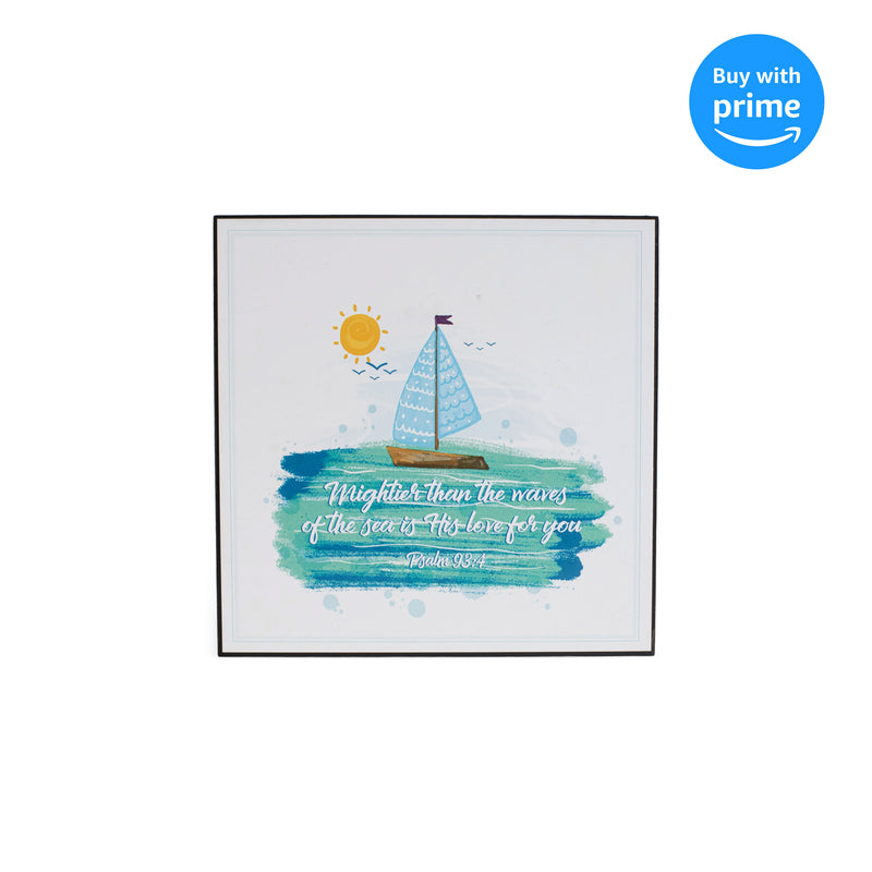 Mightier Than Waves Nautical Blue Sailboat 6 x 6 MDF Decorative Wall and Tabletop Frame