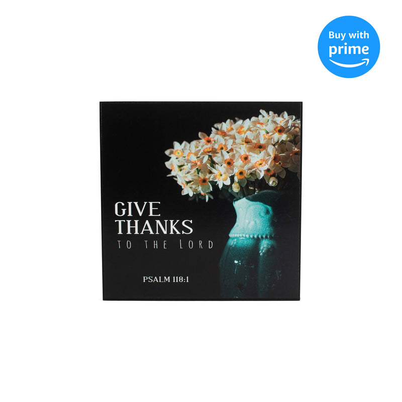 Give Thanks White Floral 6 x 6 MDF Decorative Wall and Tabletop Frame