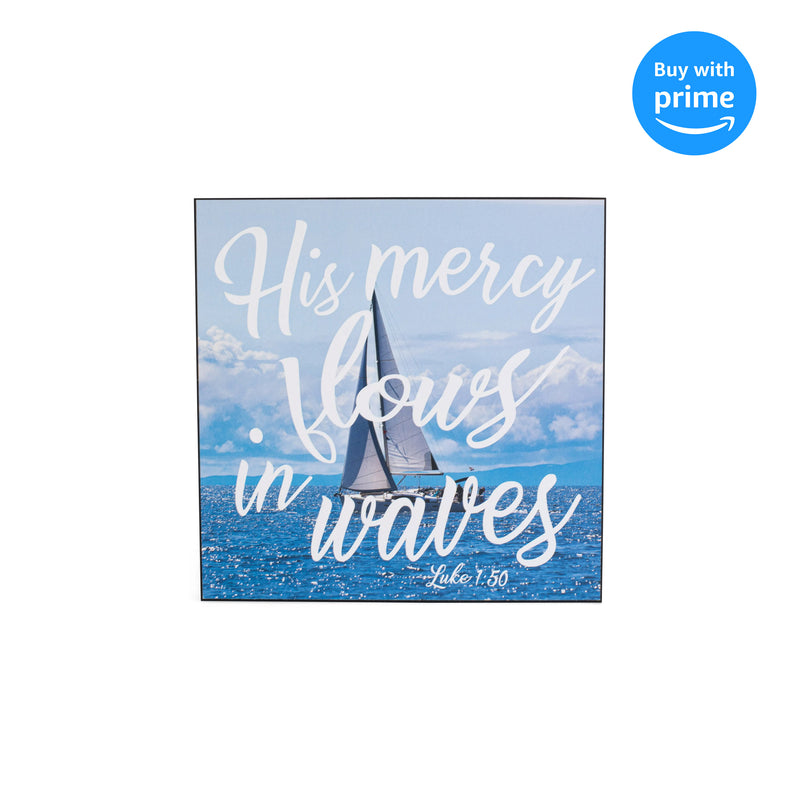 Mercy Flows In Waves Nautical Blue 9.5 x 8 MDF Decorative Wall and Tabletop Frame