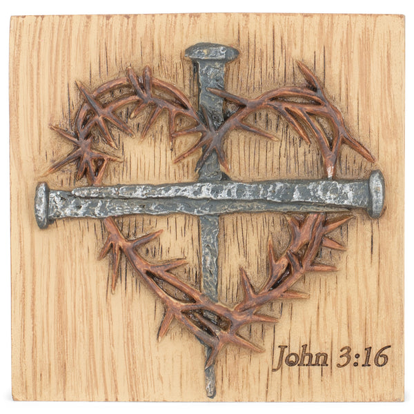 Dicksons God So Loved John 3:16 Nail Cross and Thorn Heart 3 inch Table Plaque Sign