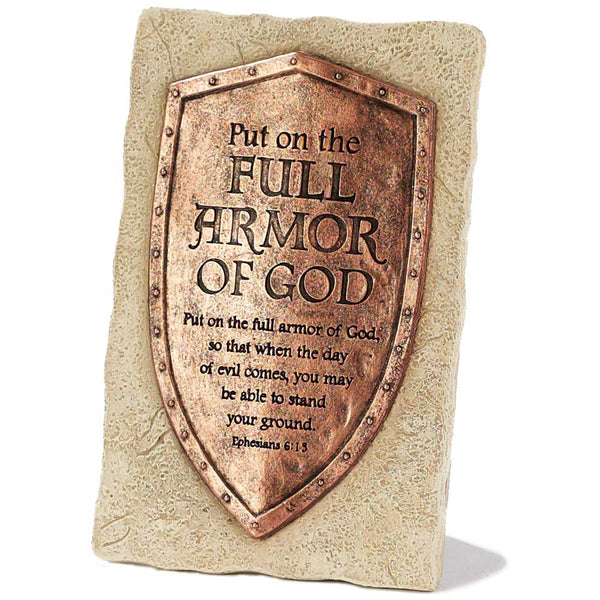 Dicksons Antique Copper Look Full Armor Ephesians 6:13 Resin Stone 6 inch Table Sign Plaque