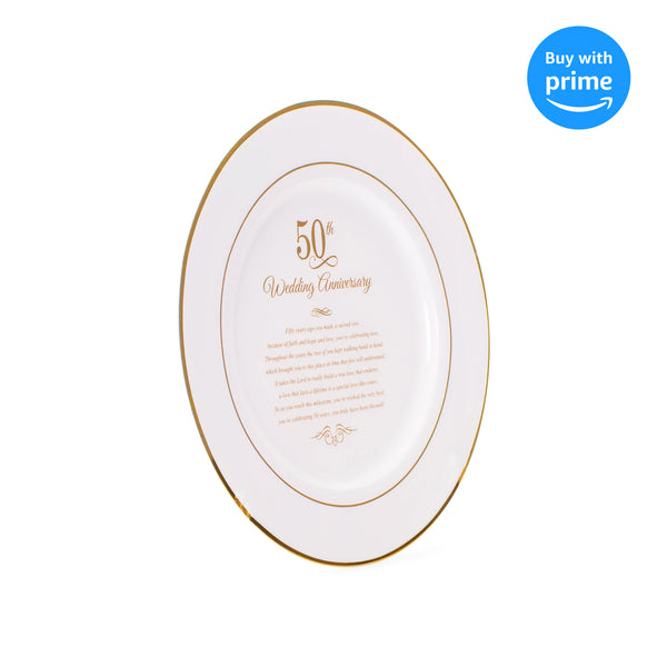 Dicksons Gold Tone 50th Wedding Anniversary 12.5 x 12.5 Porcelain Table Top Plate and Sign Plaque