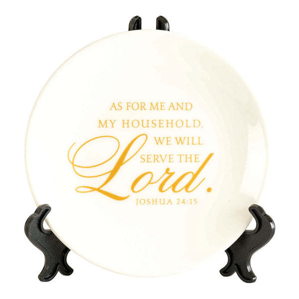 We Will Serve Scripture Glossy White 6 inch Porcelain Ceramic Plate With Stand