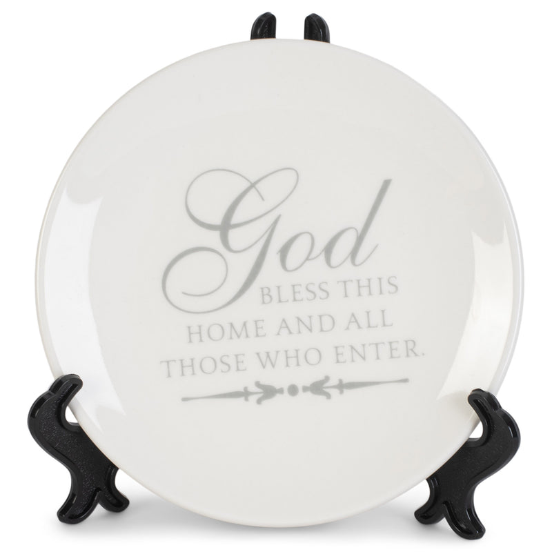 Dicksons Bless This Home Glossy White 6 inch Porcelain Ceramic Plate with Stand