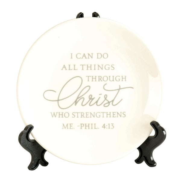 Do All Things Scripture Glossy White 6 inch Porcelain Ceramic Plate With Stand