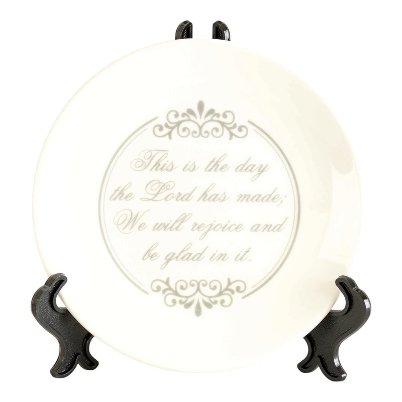 This Is The Day Glossy White 6 inch Porcelain Ceramic Plate With Stand