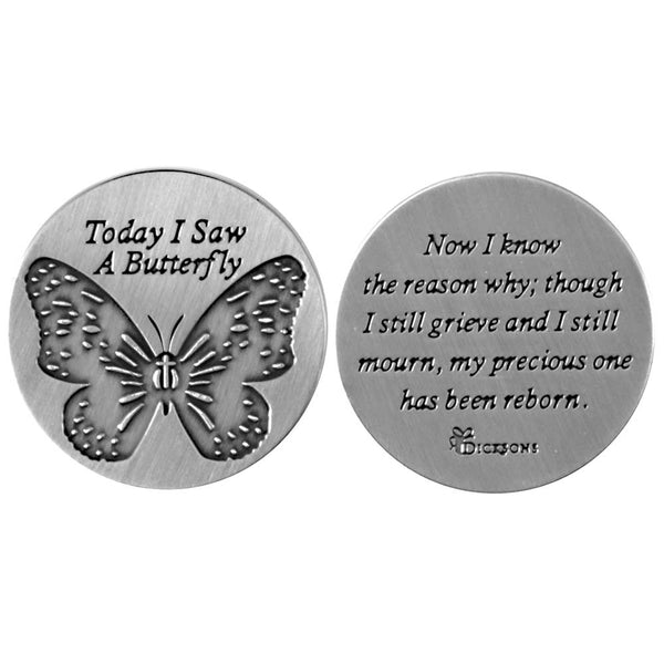 Today I Saw A Butterfly Silver Toned 1 x 1 Inch Zinc Alloy Pocket Stone