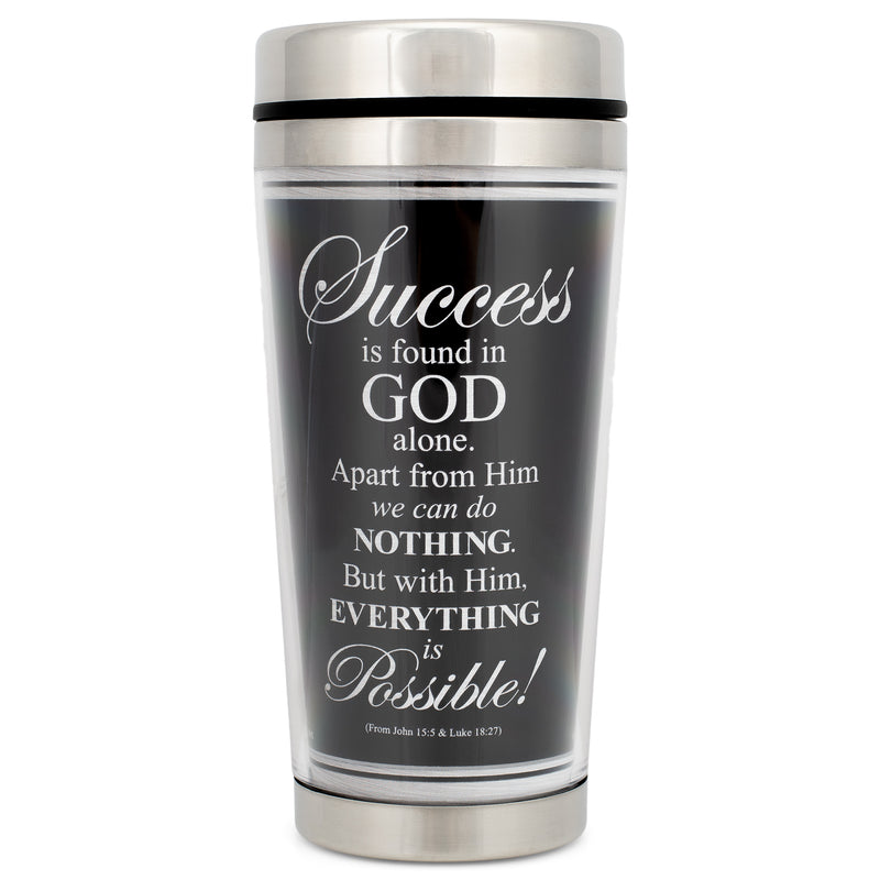 Success in God John 15:5 Black 16 Oz. Stainless Steel Insulated Travel Mug with Lid