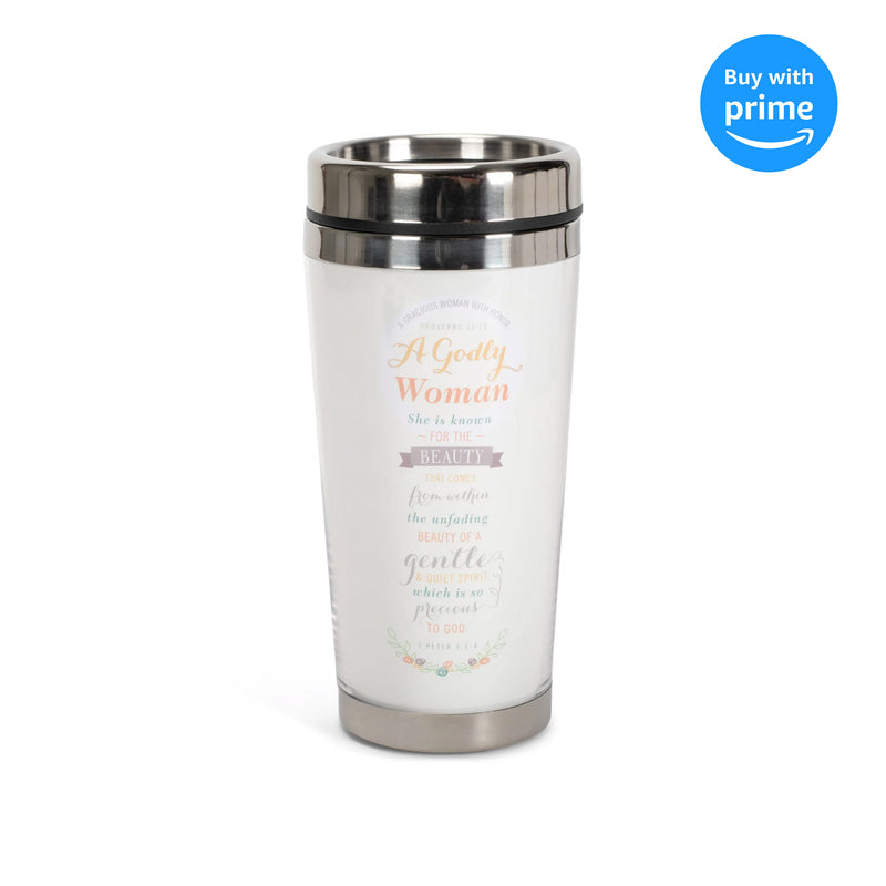 A Godly Woman Proverbs 11:16 White 16 Oz. Stainless Steel Insulated Travel Mug with Lid