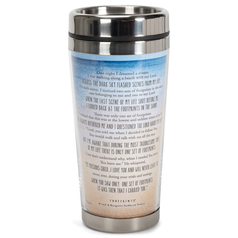 Footprints in the Sand Poem 16 Oz. Stainless Steel Insulated Travel Mug with Lid