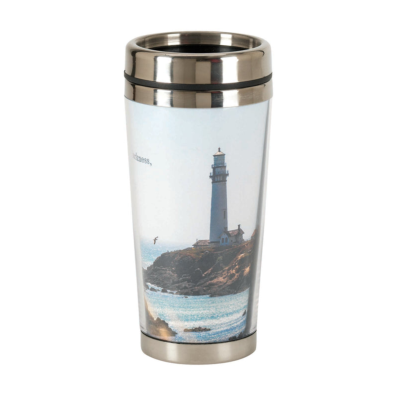 Majestic Blue Beach Lighthouse 16 ounce Stainless Steel Travel Tumbler Mug with Lid