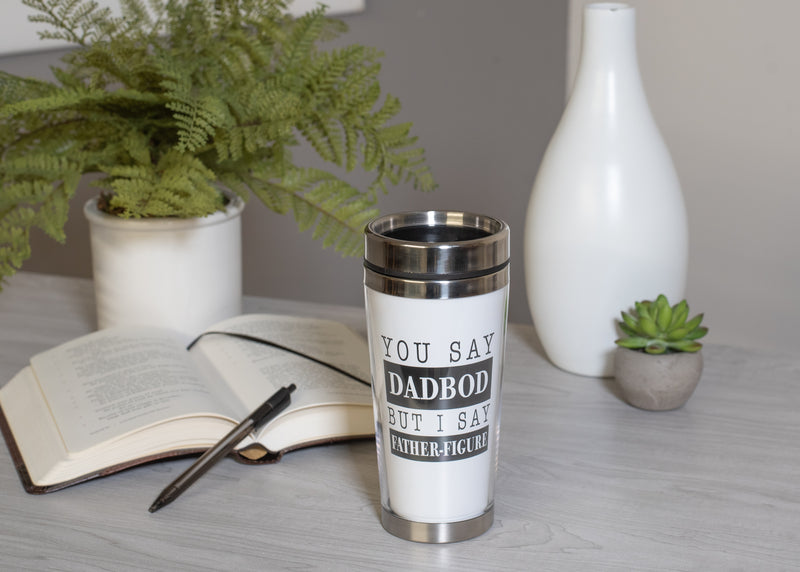 Dad Bod Father Figure Black 16 ounce Stainless Steel Travel Tumbler Mug with Lid