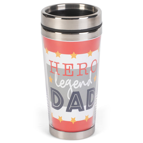 Hero Legend Dad Red Black Stripe 16 ounce Stainless Steel Travel Tumbler Mug with Lid