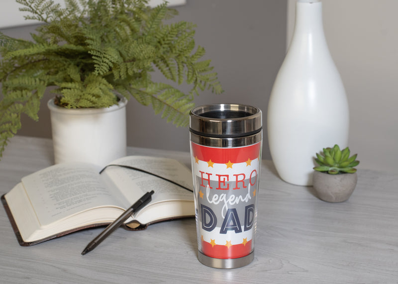 Hero Legend Dad Red Black Stripe 16 ounce Stainless Steel Travel Tumbler Mug with Lid