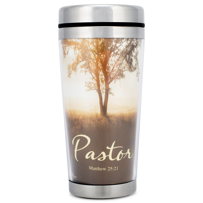 Pastor Matthew 25:21 Nature Scene 16 Oz. Stainless Steel Insulated Travel Mug with Lid