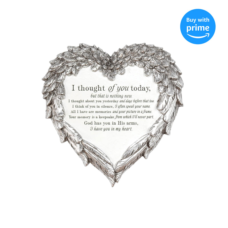 Thought of You Ornate Heart Wings 8 inch Metal Outdoor Decorative Garden Stone