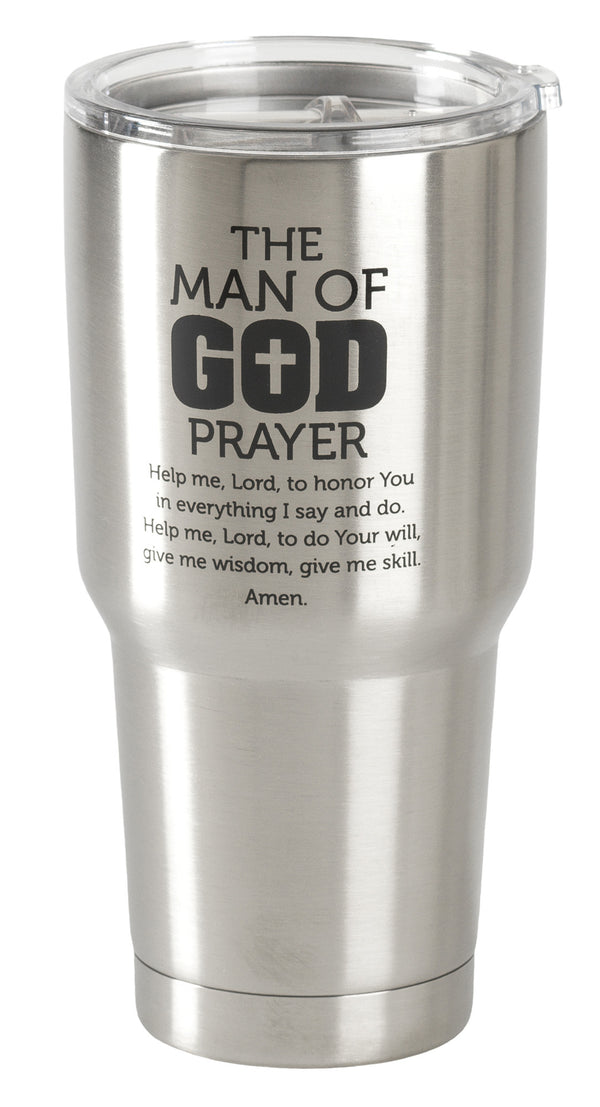 Man of God Prayer Brushed Silver 30 ounce Stainless Steel Metal Travel Tumbler