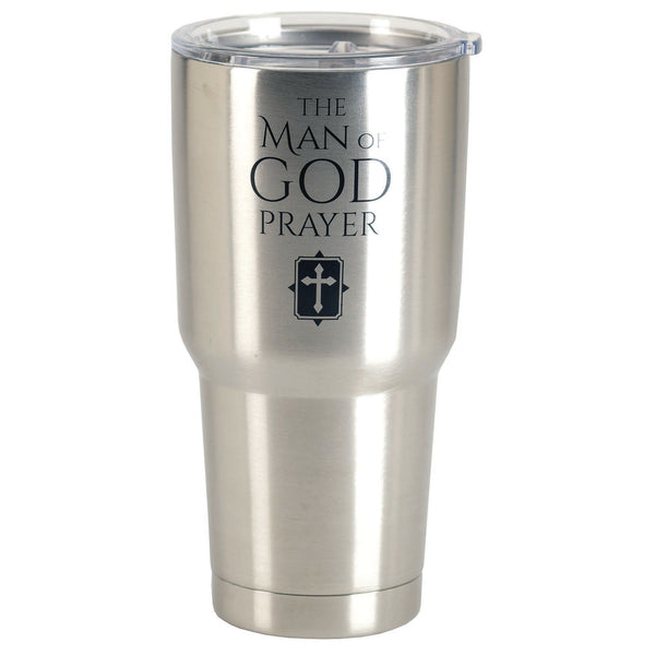 Man of God Prayer Silver Tone 30 ounce Stainless Steel Travel Tumbler Mug