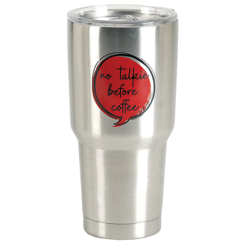 No Talkie Before Coffee Silver Tone 30 ounce Stainless Steel Travel Tumbler Mug