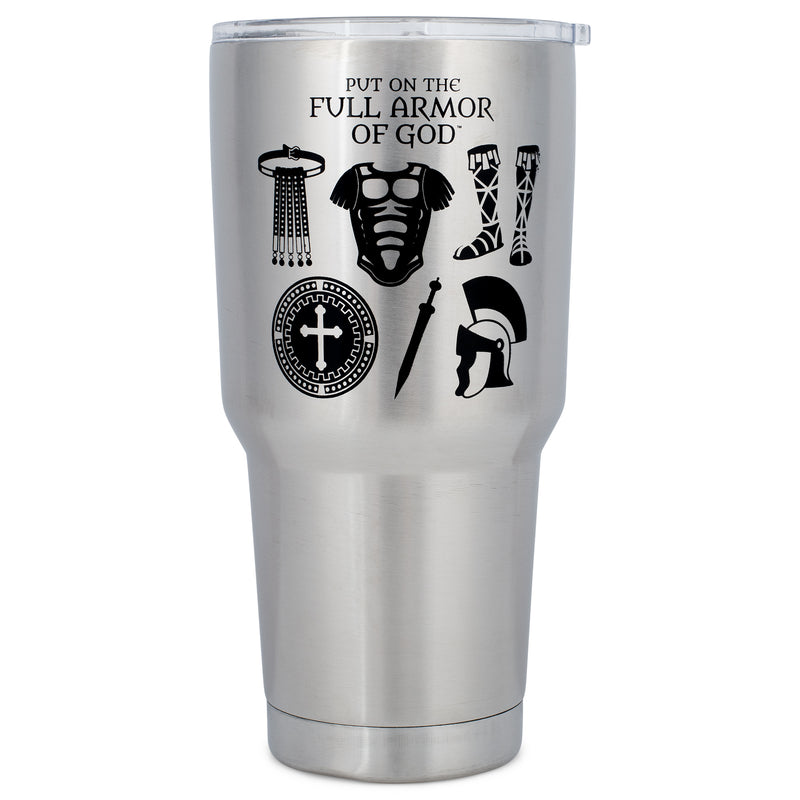 Armor Of God Silver Toned 30 Ounce Stainless Steel Travel Tumbler