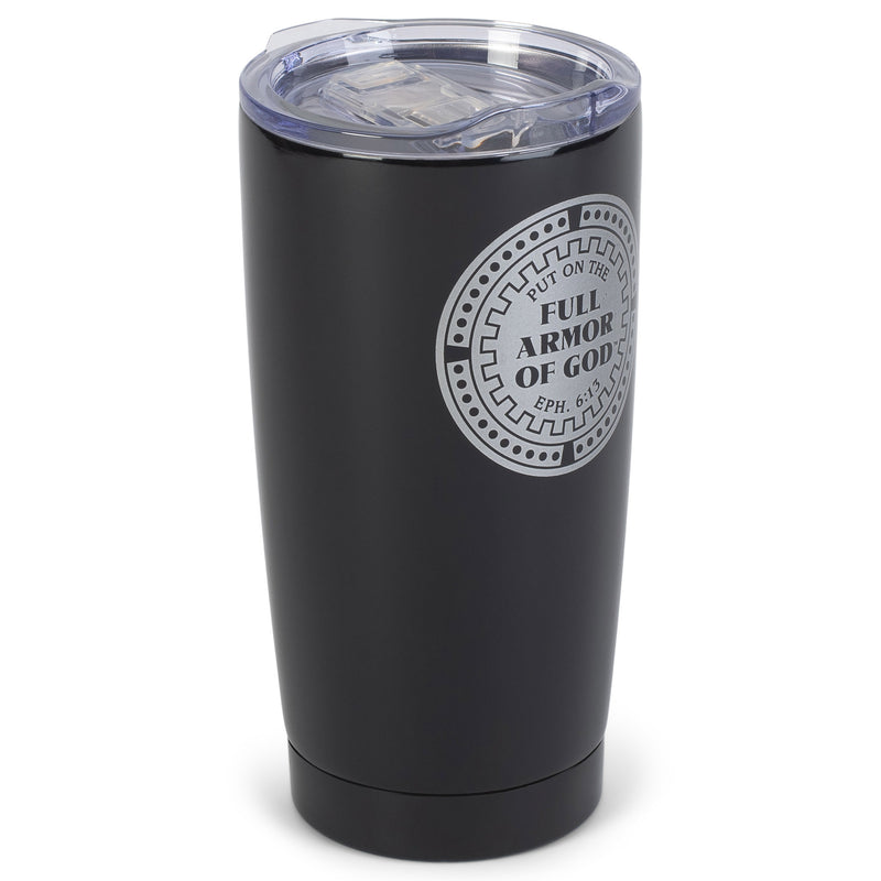 Put On The Full Armor Silver Tone 20 ounce Stainless Steel Travel Tumbler Mug with Lid