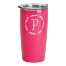 Monogrammed P Pink Wreath 20 ounce Stainless Steel Travel Tumbler Mug with Lid