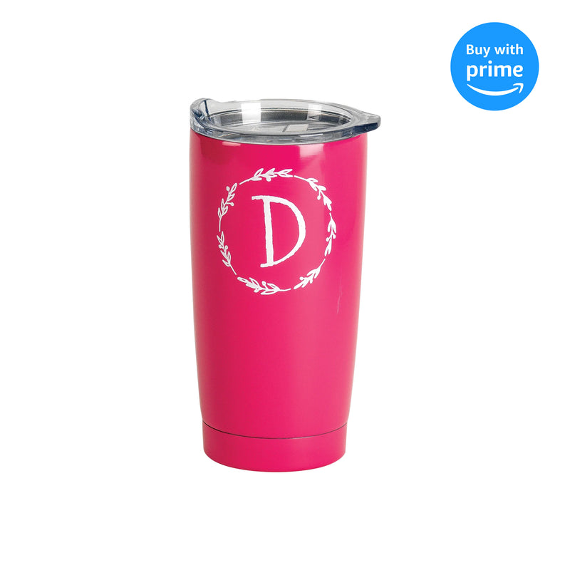 Monogrammed D Pink Wreath 20 ounce Stainless Steel Travel Tumbler Mug with Lid